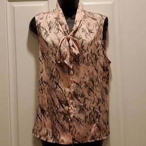 Tahari Sleeveless Tie Neck Button-Up Dress Shirt